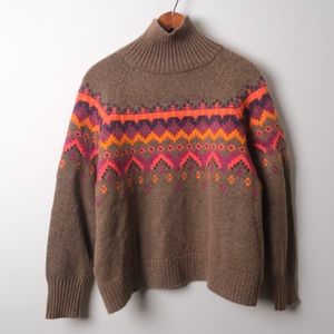 Lou & Grey for Loft Multi-color Fair Isle Wool Turtleneck Sweater, Size S